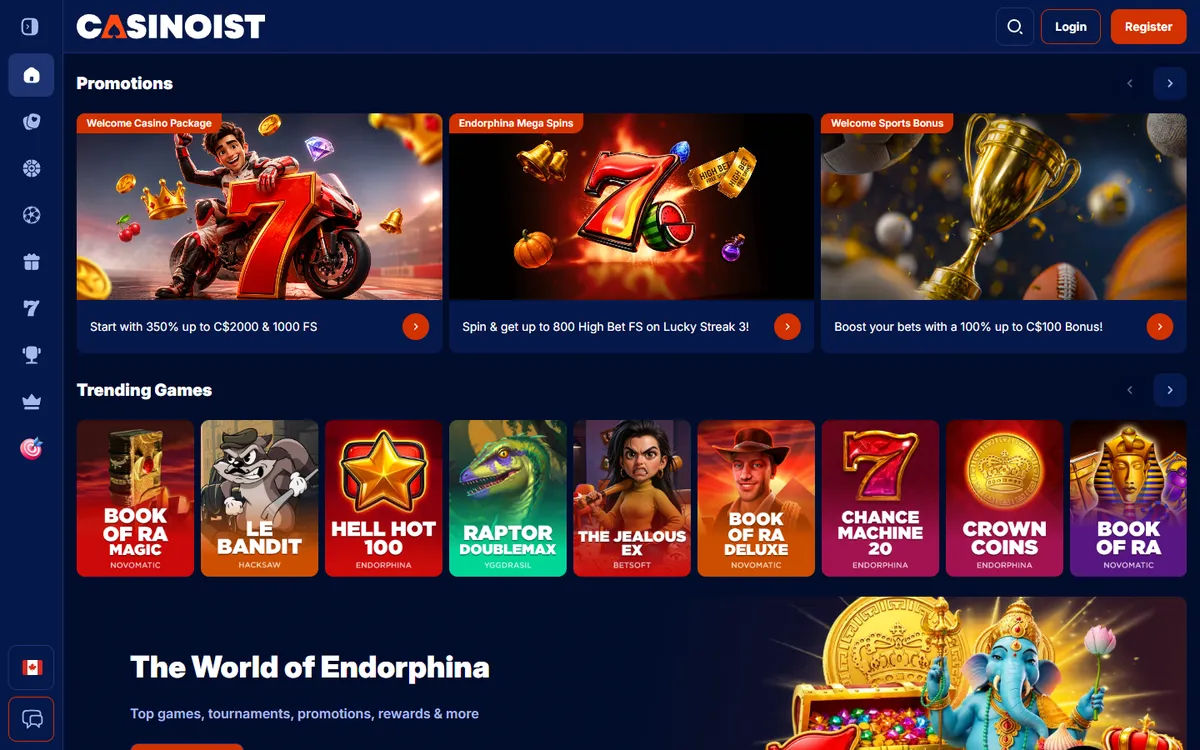 Casinoist Casino — Home page, captured from Canada