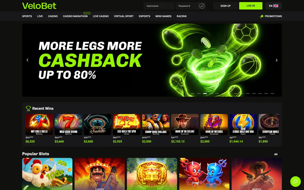 Velobet Casino — «Главная», снято из страны Великобритания