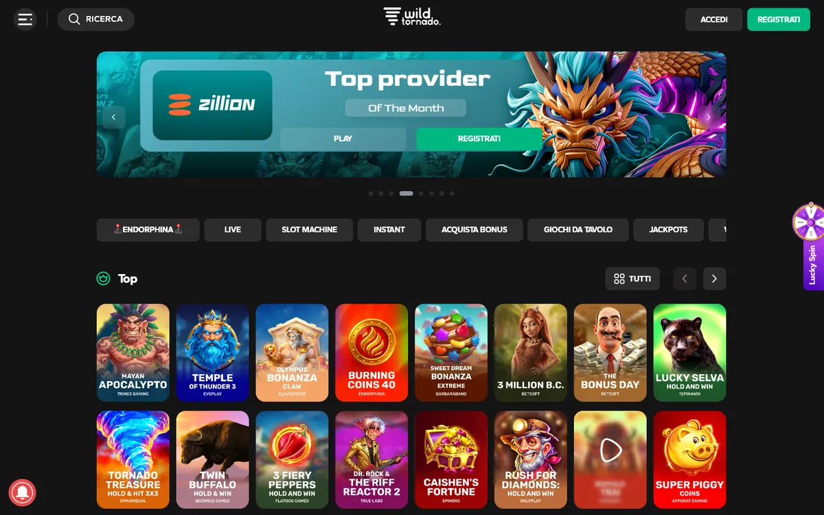 Wild Tornado Casino — «Главная», снято из страны Италия