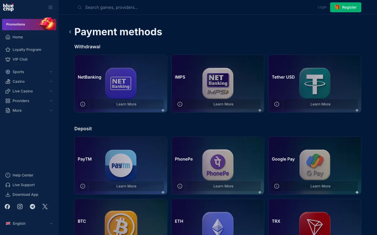 BlueChip Casino — «Платежи», снято из страны Австрия