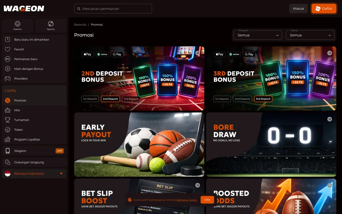 Wageon Casino — Promotions, captured from Indonesia