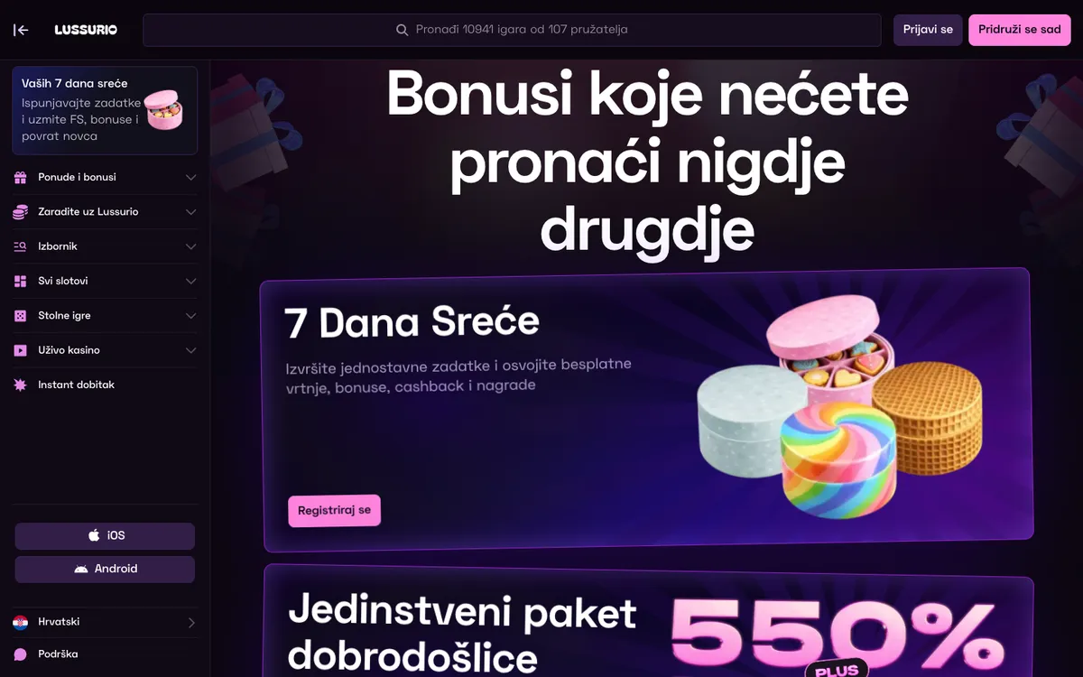 Lussurio Casino — Promotions, captured from Croatia