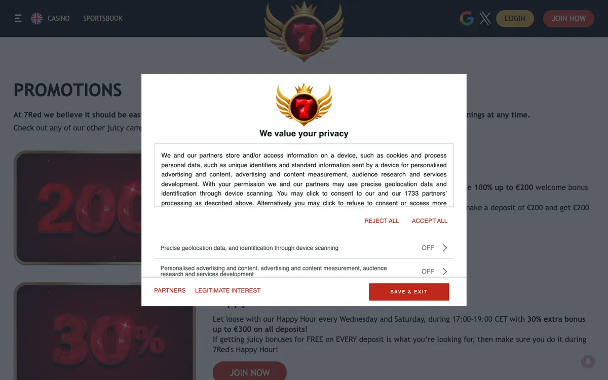 7Red Casino — «Акции», снято из страны Хорватия