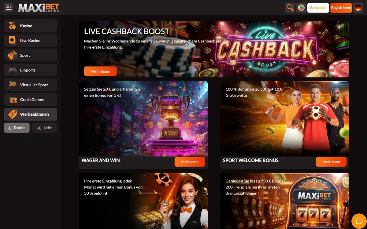 Maxibet Casino — Promotions, captured from Switzerland