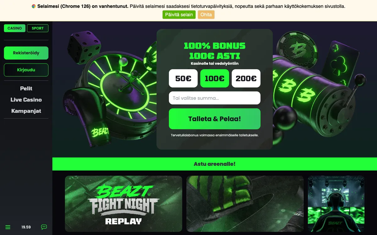 Beazt Casino — Home page, captured from Finland