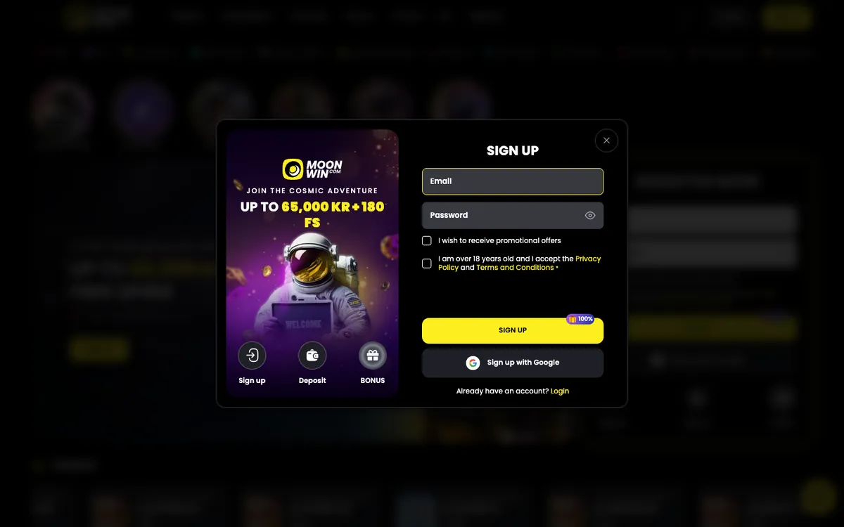Moonwin Casino — «Платежи», снято из страны Норвегия
