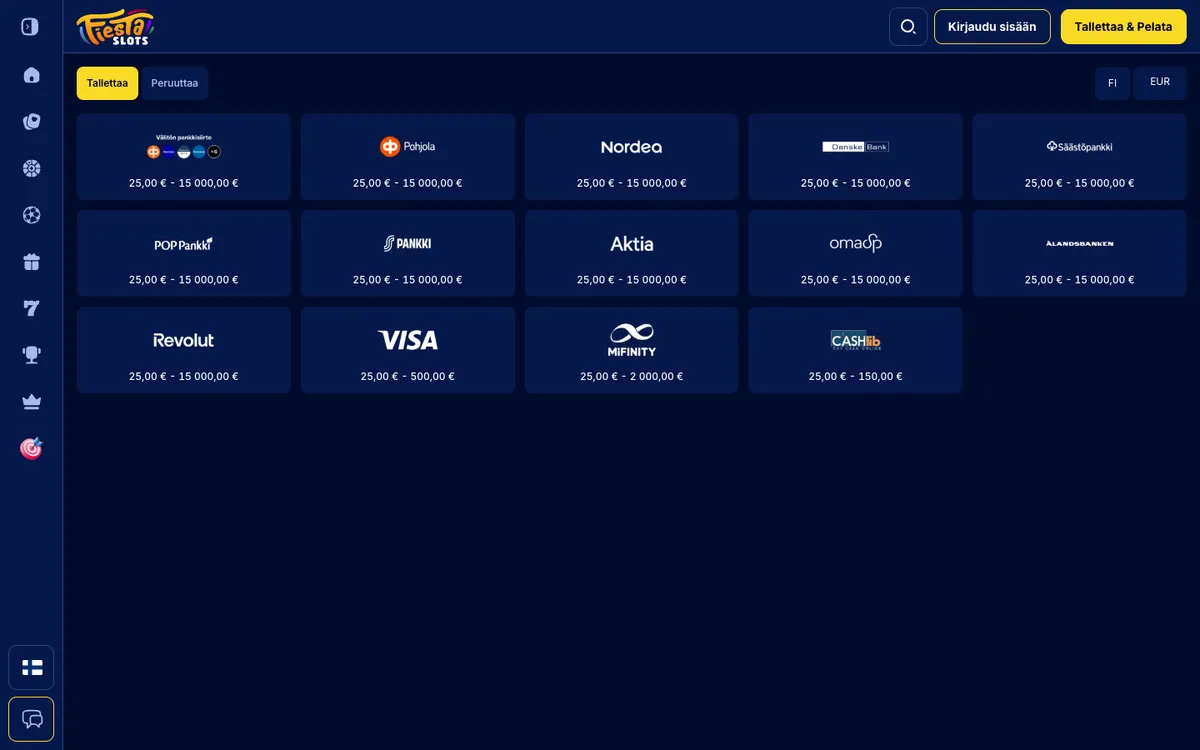 Fiesta Slots Casino — Payments, captured from Finland