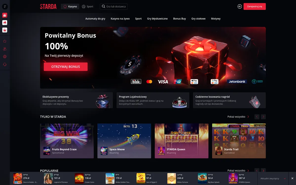 Starda Casino — Home page, captured from Poland
