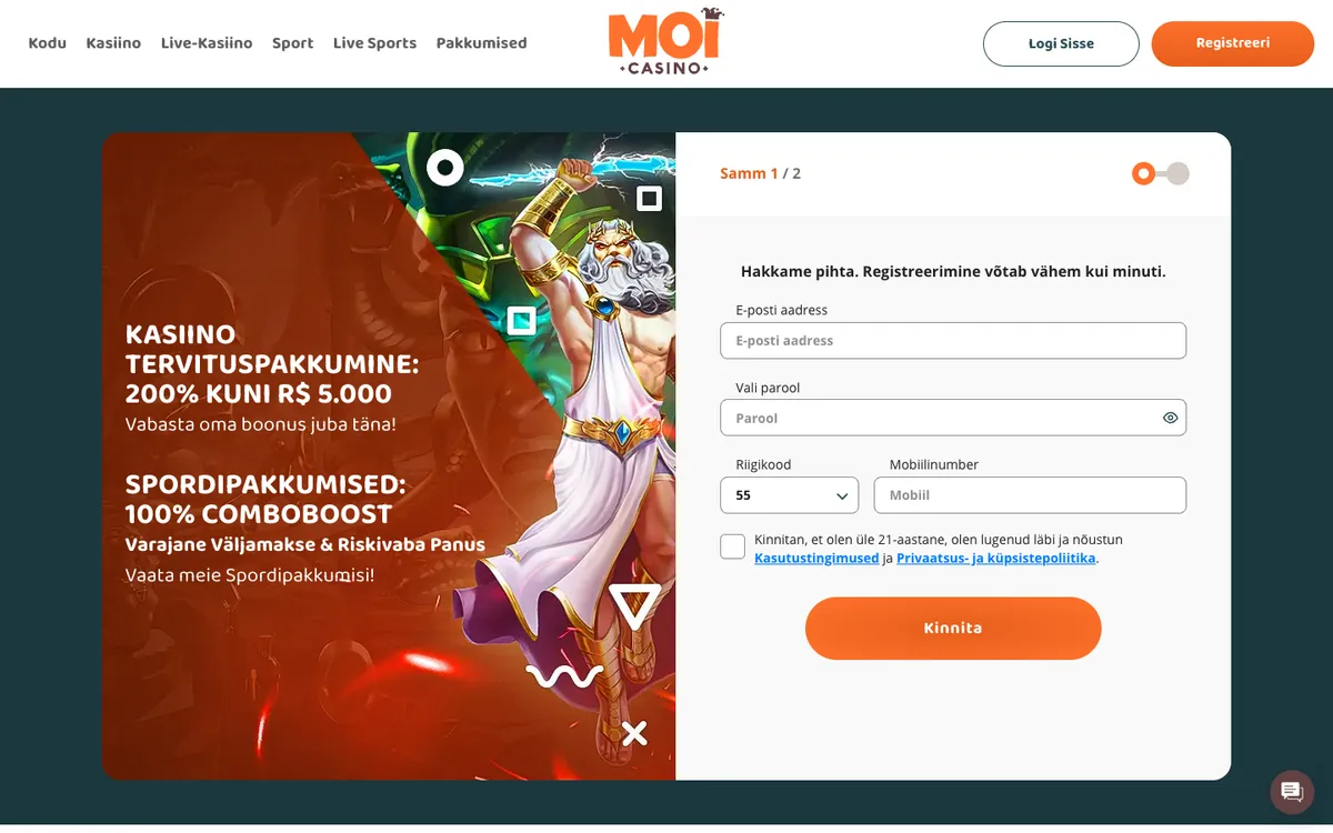 MoiCasino — Sign-up, captured from Estonia