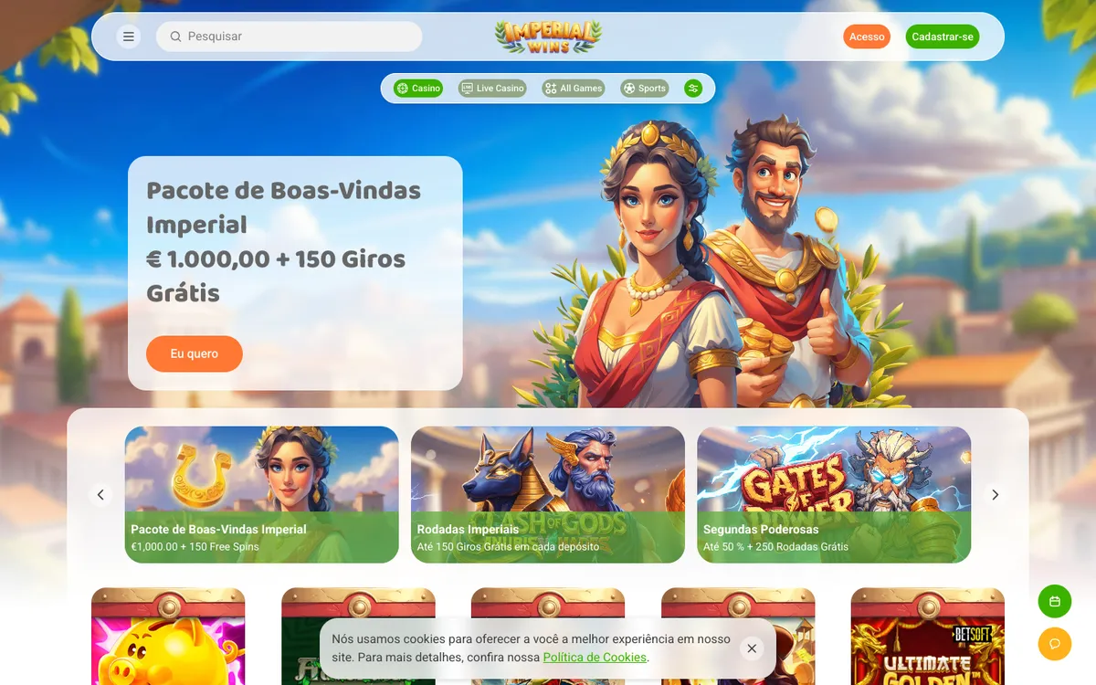 Imperial Wins Casino — Home page, captured from Portugal