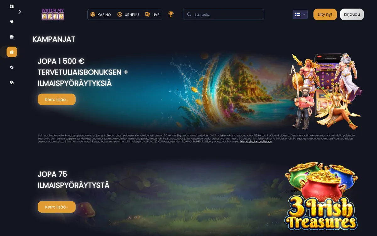 Watchmyspin Casino — «Акции», снято из страны Финляндия