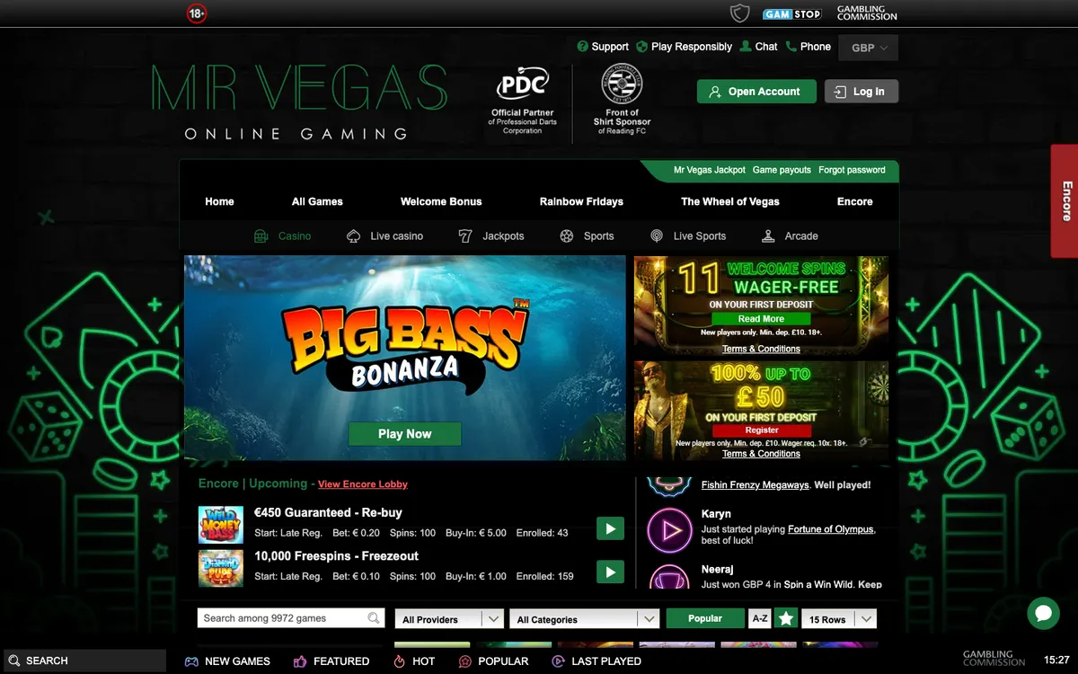 Mr Vegas Casino — Home page, captured from United Kingdom