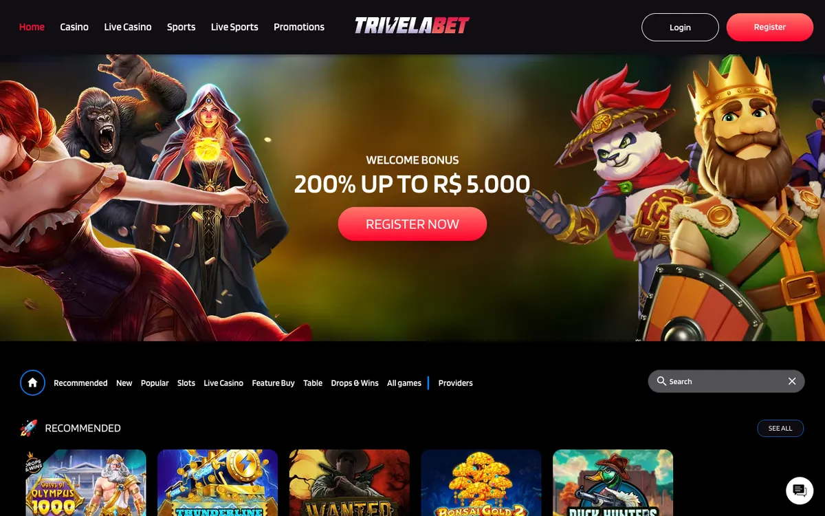TrivelaBet Casino — Home page, captured from Belgium