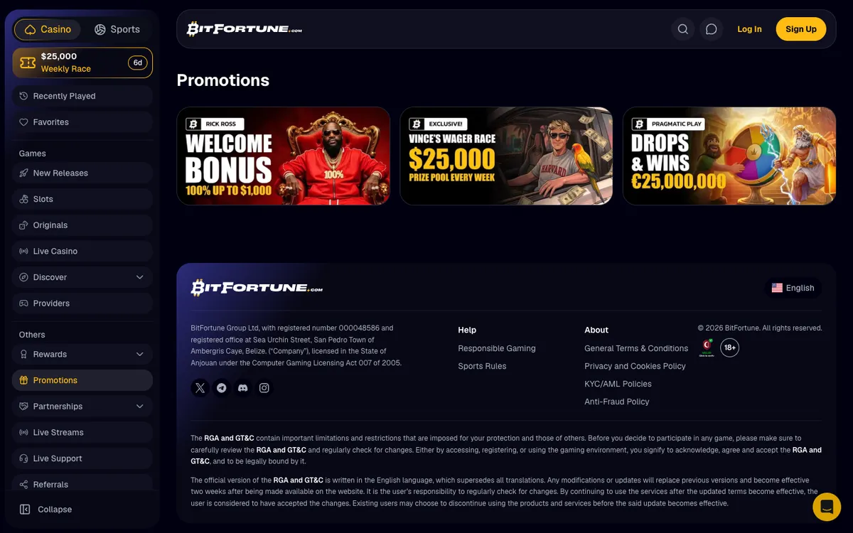 BitFortune Casino — Promotions, captured from Finland
