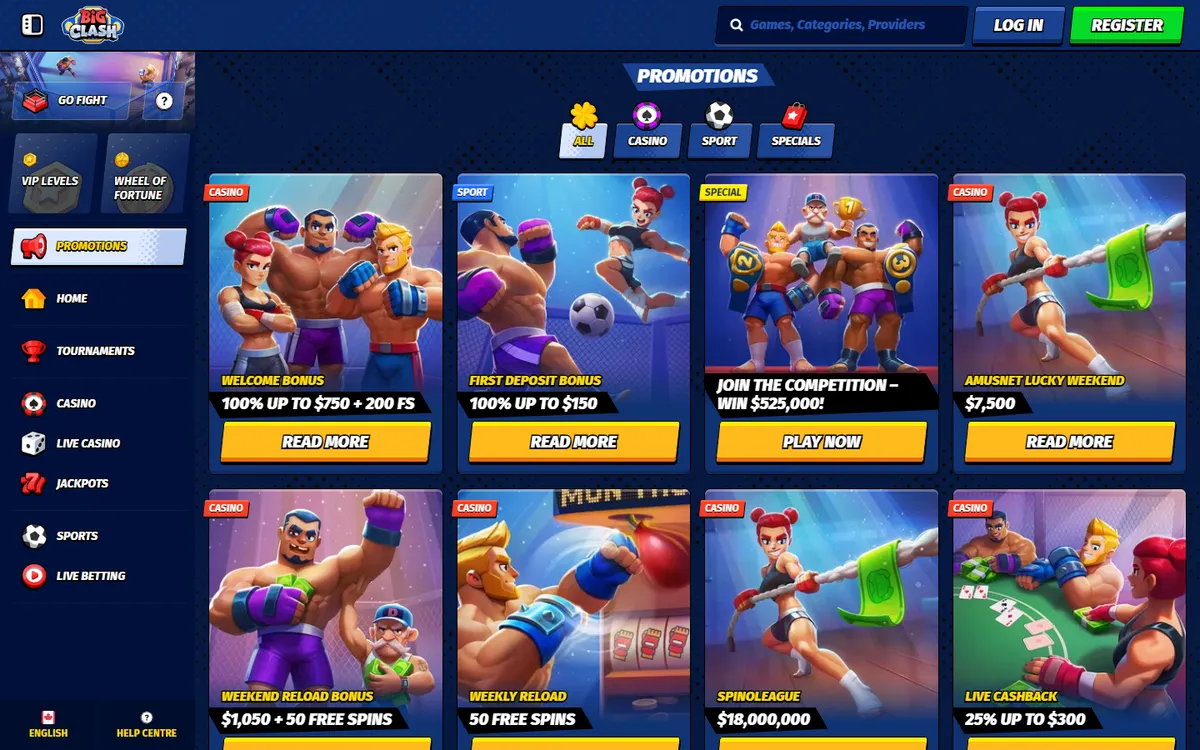 BigClash Casino — Promotions, captured from Canada
