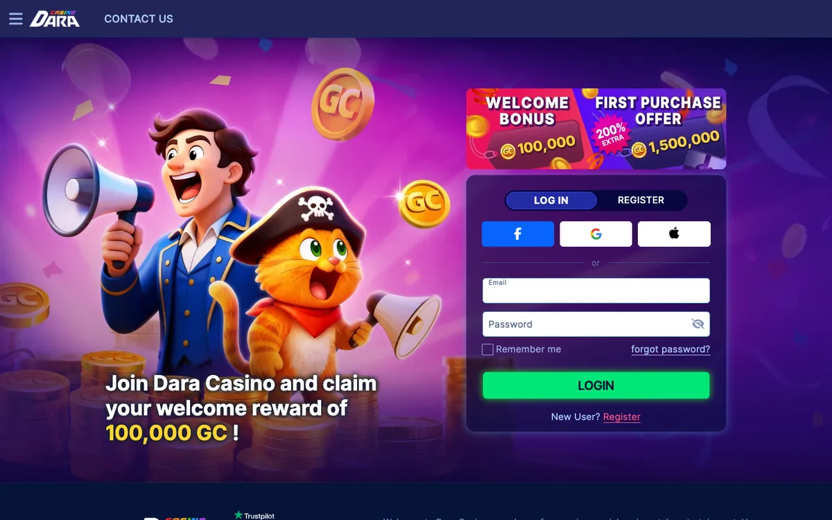 Dara Casino — Sign-up, captured from United States