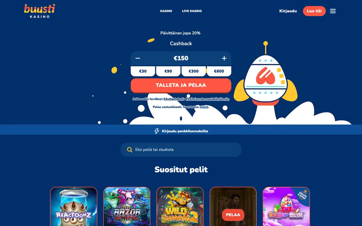 Buusti Kasino — Home page, captured from Finland