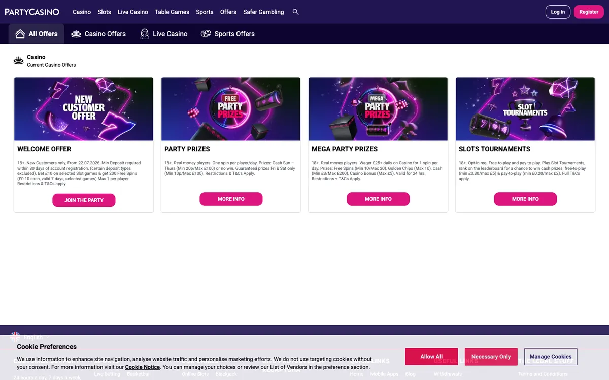 PartyCasino — Promotions, captured from United Kingdom