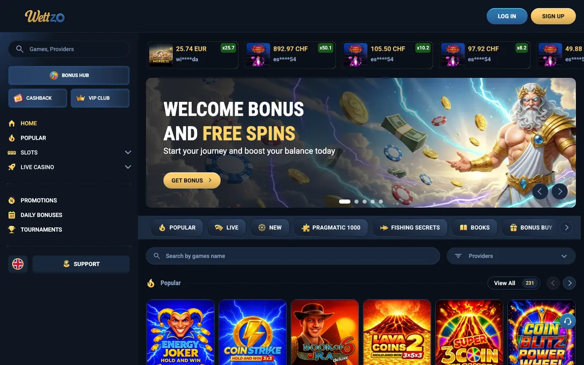 Wettzo Casino — Home page, captured from Brazil