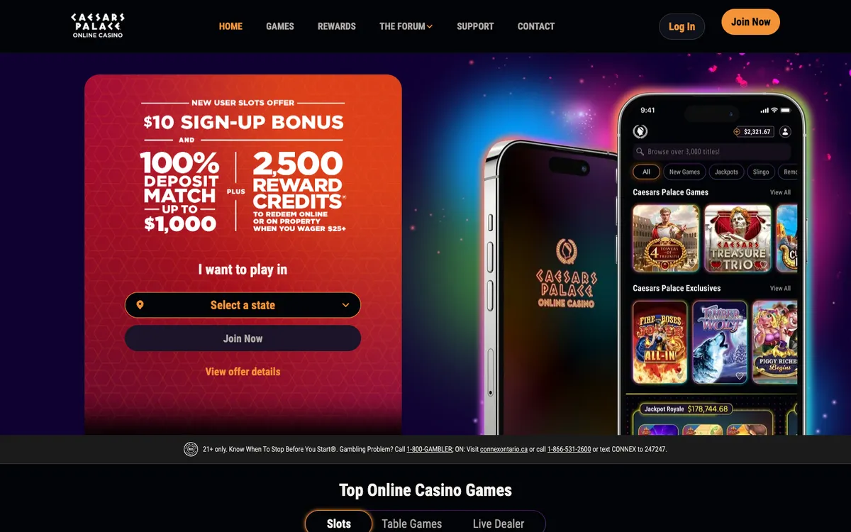 Caesars Palace Casino USA — Home page, captured from United States