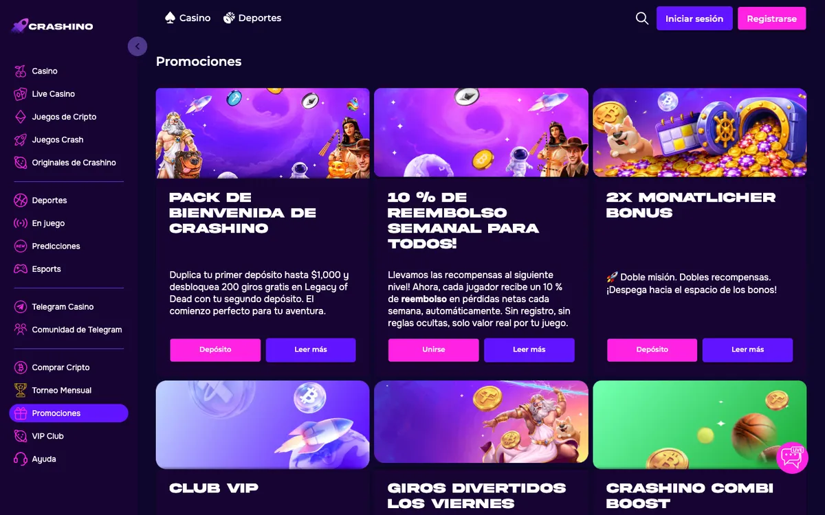 Crashino Casino — «Акции», снято из страны Испания