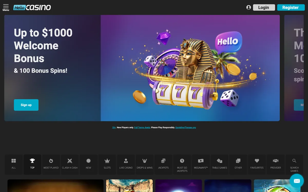 Hello Casino — Home page, captured from Canada