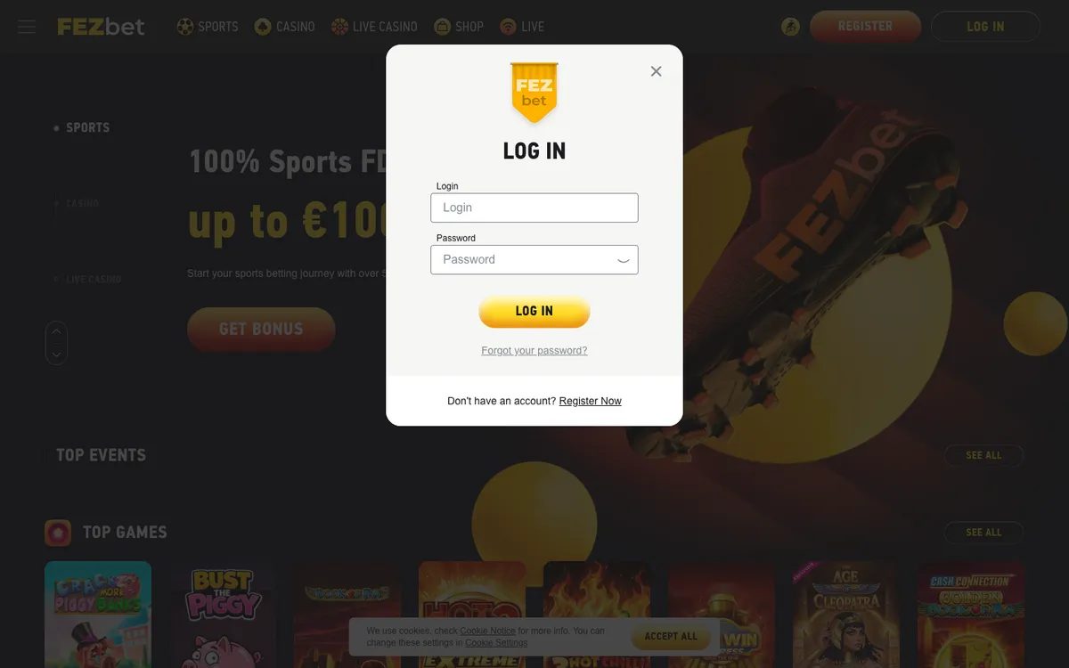 FEZbet Casino — Sign-up, captured from Japan