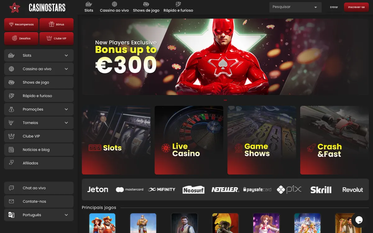 Casinostars.io — Home page, captured from Brazil