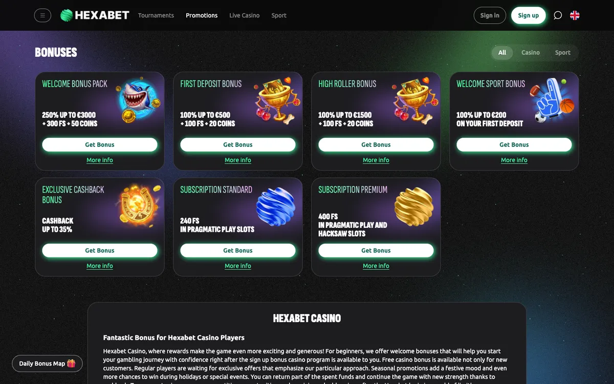 Hexabet Casino — «Акции», снято из страны Франция