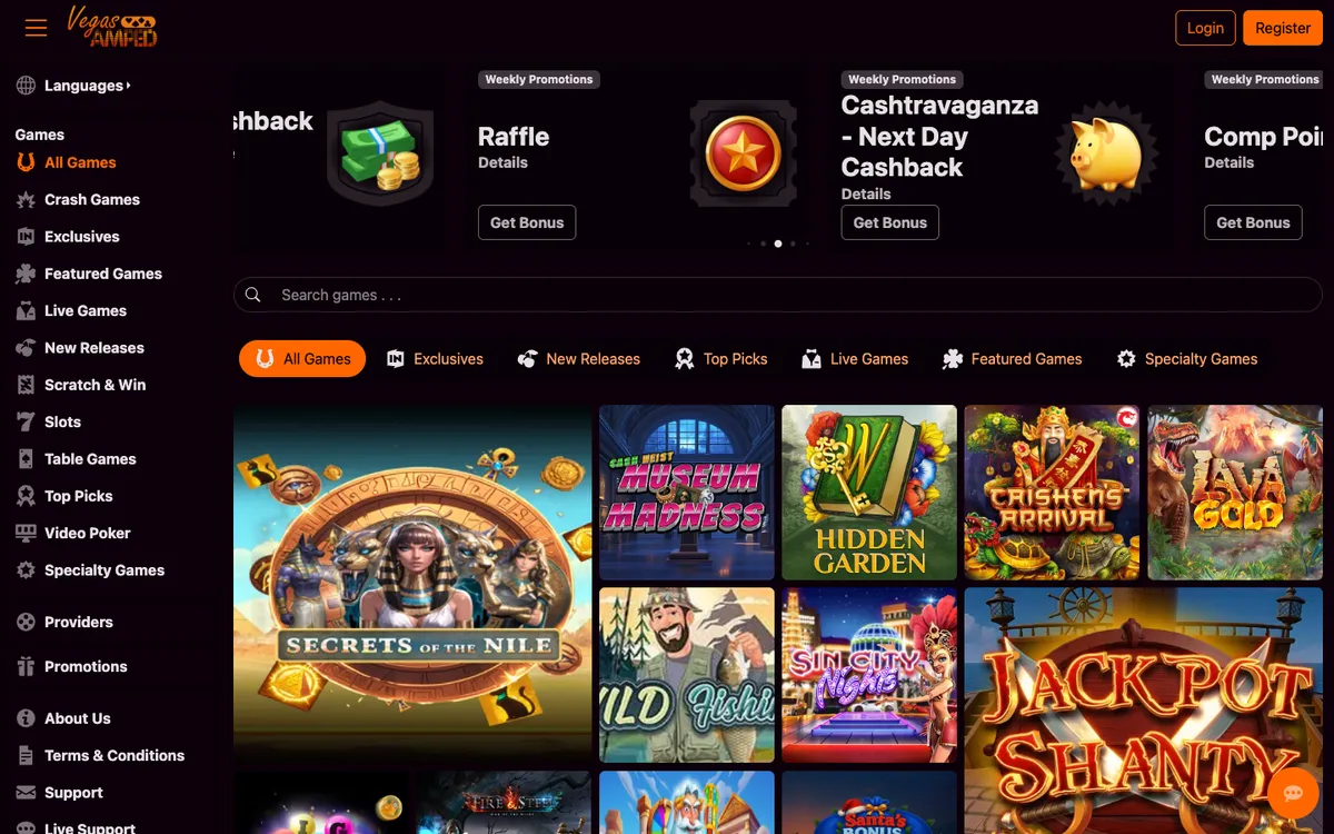 VegasAmped Casino — «Главная», снято из страны Австралия