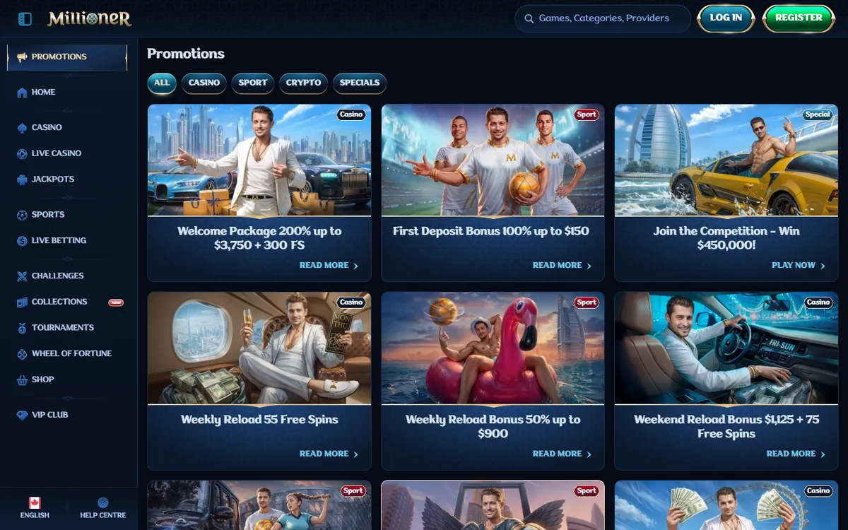 Millioner Casino — Promotions, captured from Canada