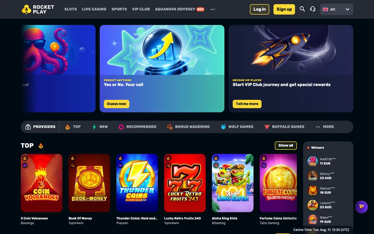 RocketPlay Casino — Home page, captured from Australia