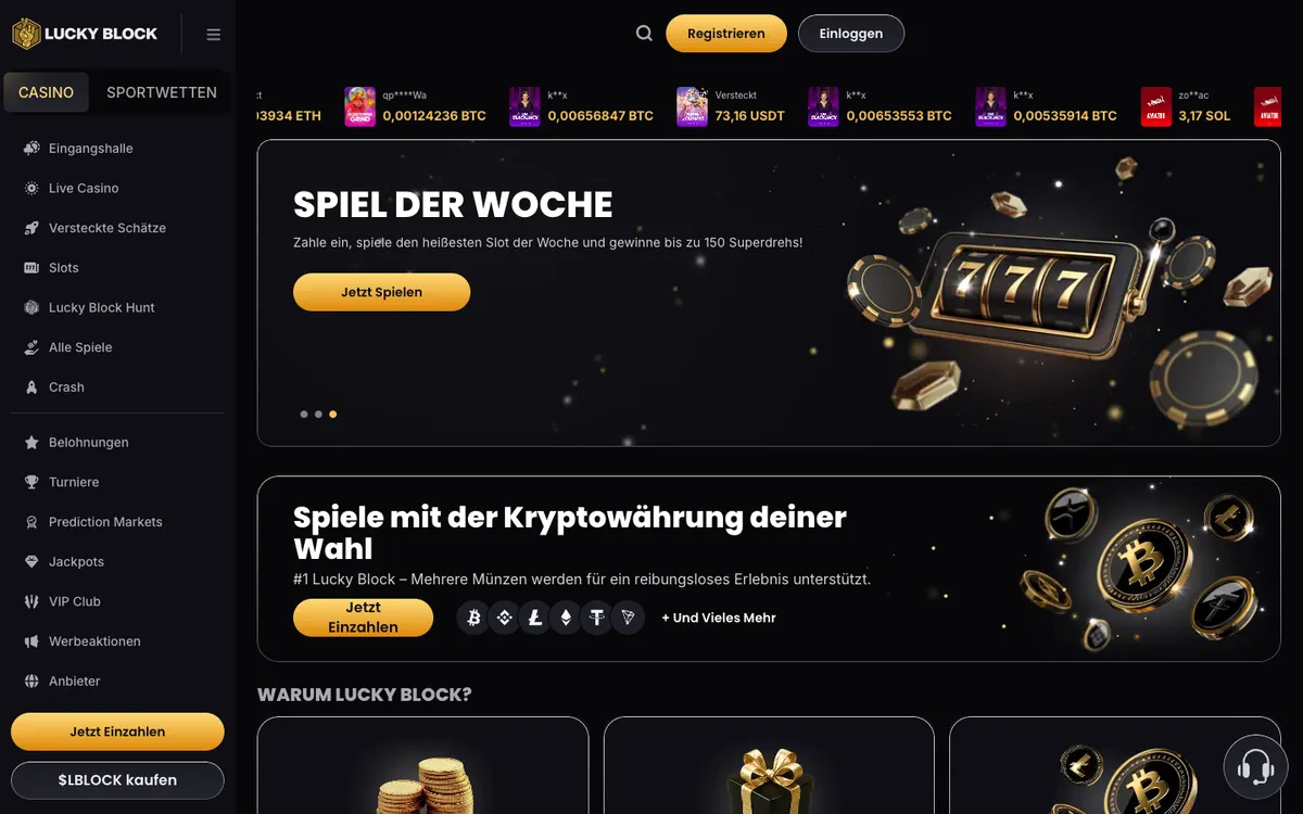 Lucky Block Casino — «Главная», снято из страны Германия