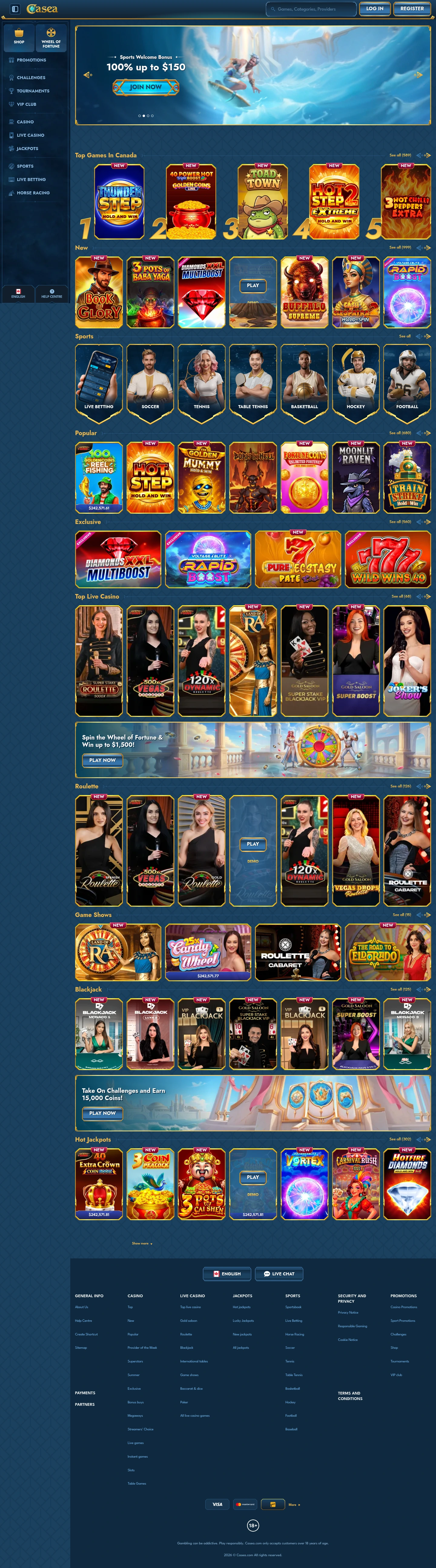 Casea Casino — Home page, captured from Canada