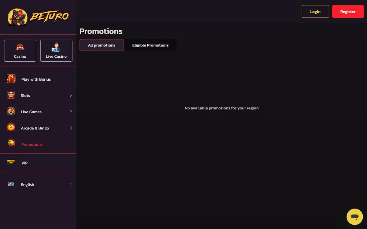 Beturo Casino — Promotions, captured from New Zealand