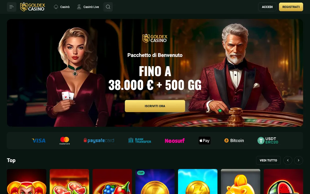 Goldex Casino — Home page, captured from Italy
