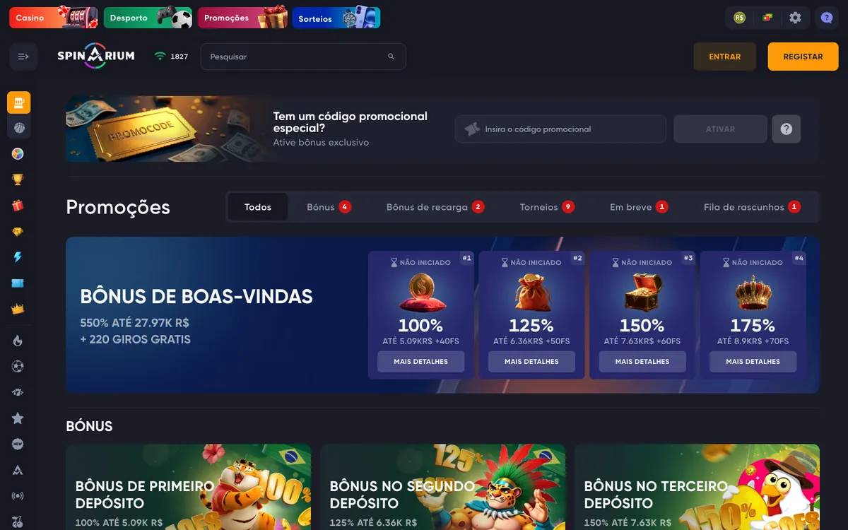 Spinarium Casino — Promotions, captured from Brazil