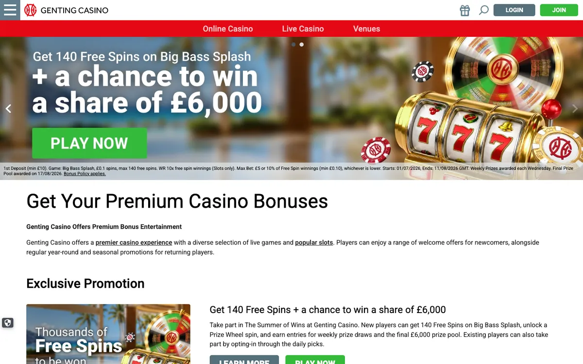 Genting Casino — Promotions, captured from South Africa