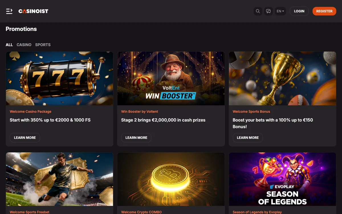 Casinoist Casino — Promotions, captured from Belgium
