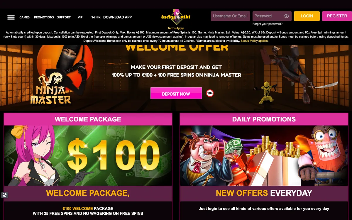 LuckyNiki Casino — «Акции», снято из страны Австралия