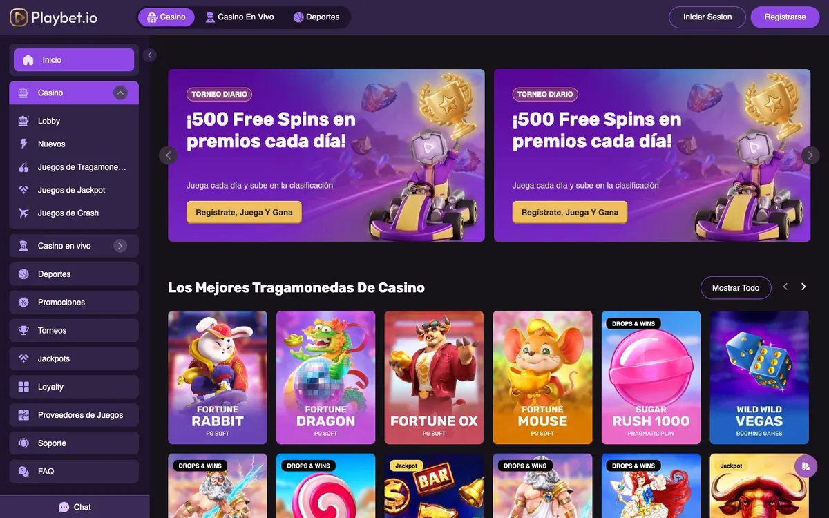 Playbet.io Casino — Home page, captured from Mexico