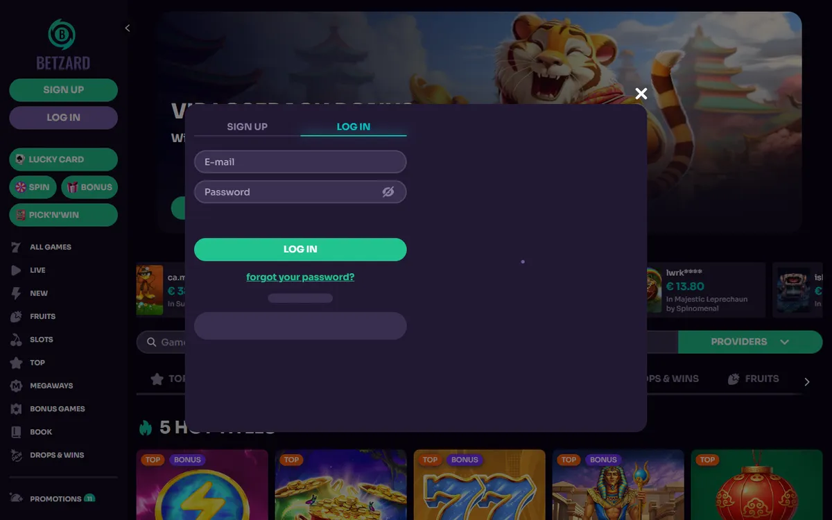 Betzard Casino — Sign-up, captured from Canada