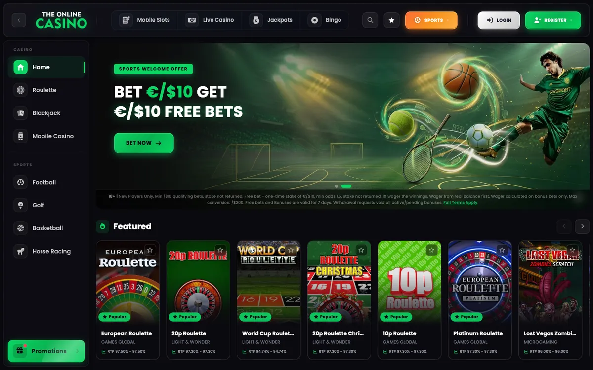 TheOnlineCasino — Home page, captured from Germany