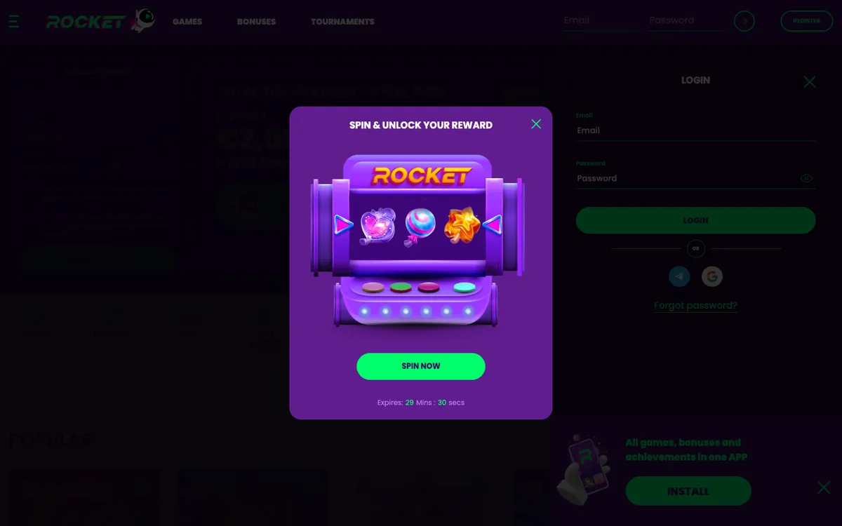 Casino Rocket — «Регистрация», снято из страны Южно-Африканская Республика