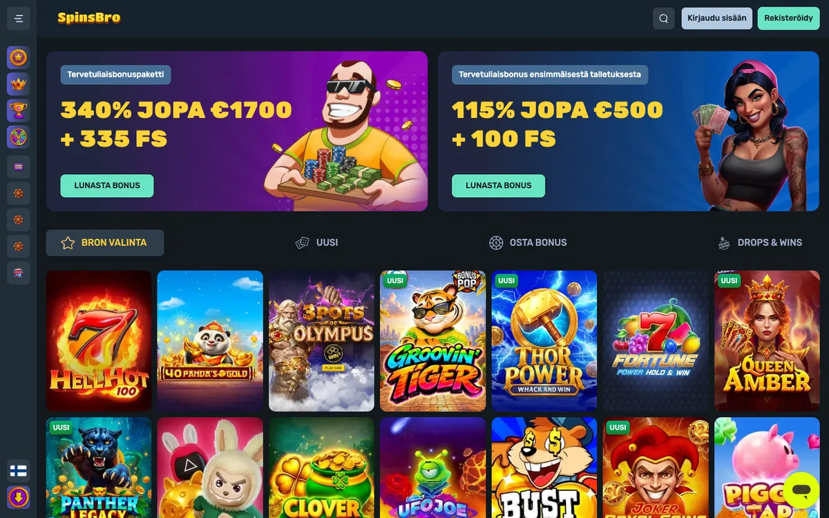 SpinsBro Casino — Home page, captured from Finland