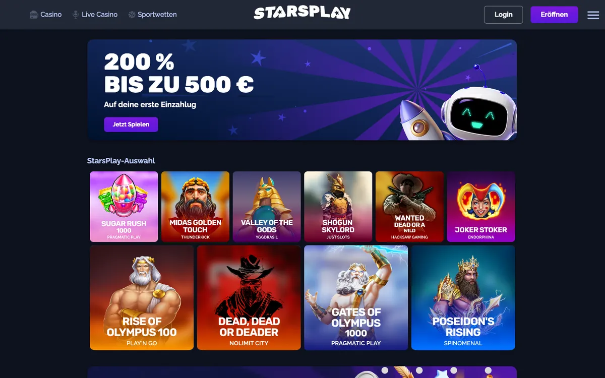 StarsPlay Casino — Home page, captured from Austria