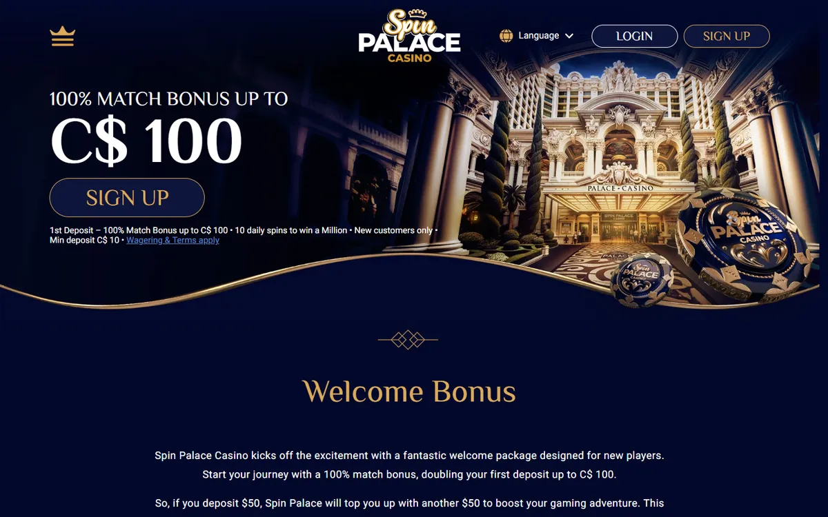 Spin Palace Casino — «Акции», снято из страны Канада