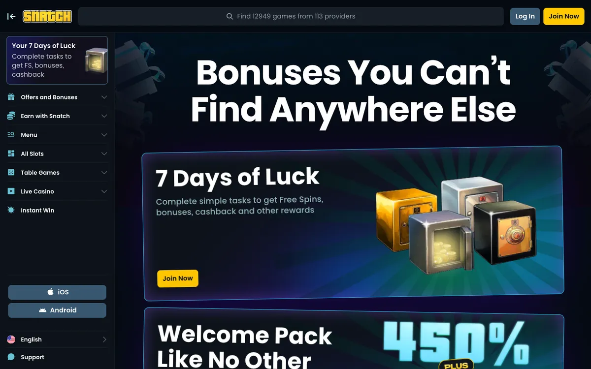 Snatch Casino — Promotions, captured from South Africa