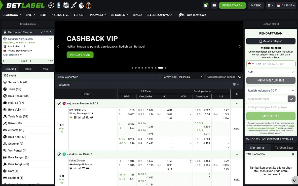 BetLabel Casino — Home page, captured from Indonesia