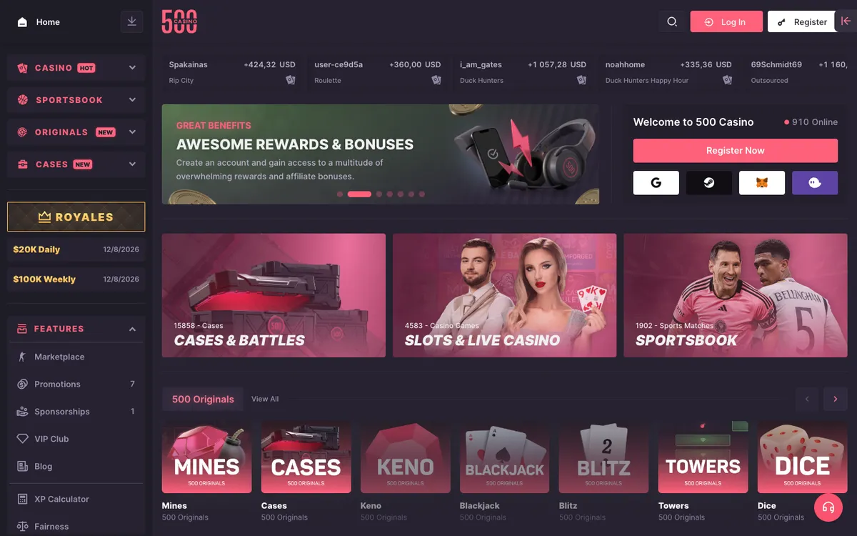 500 Casino — «Главная», снято из страны Южно-Африканская Республика